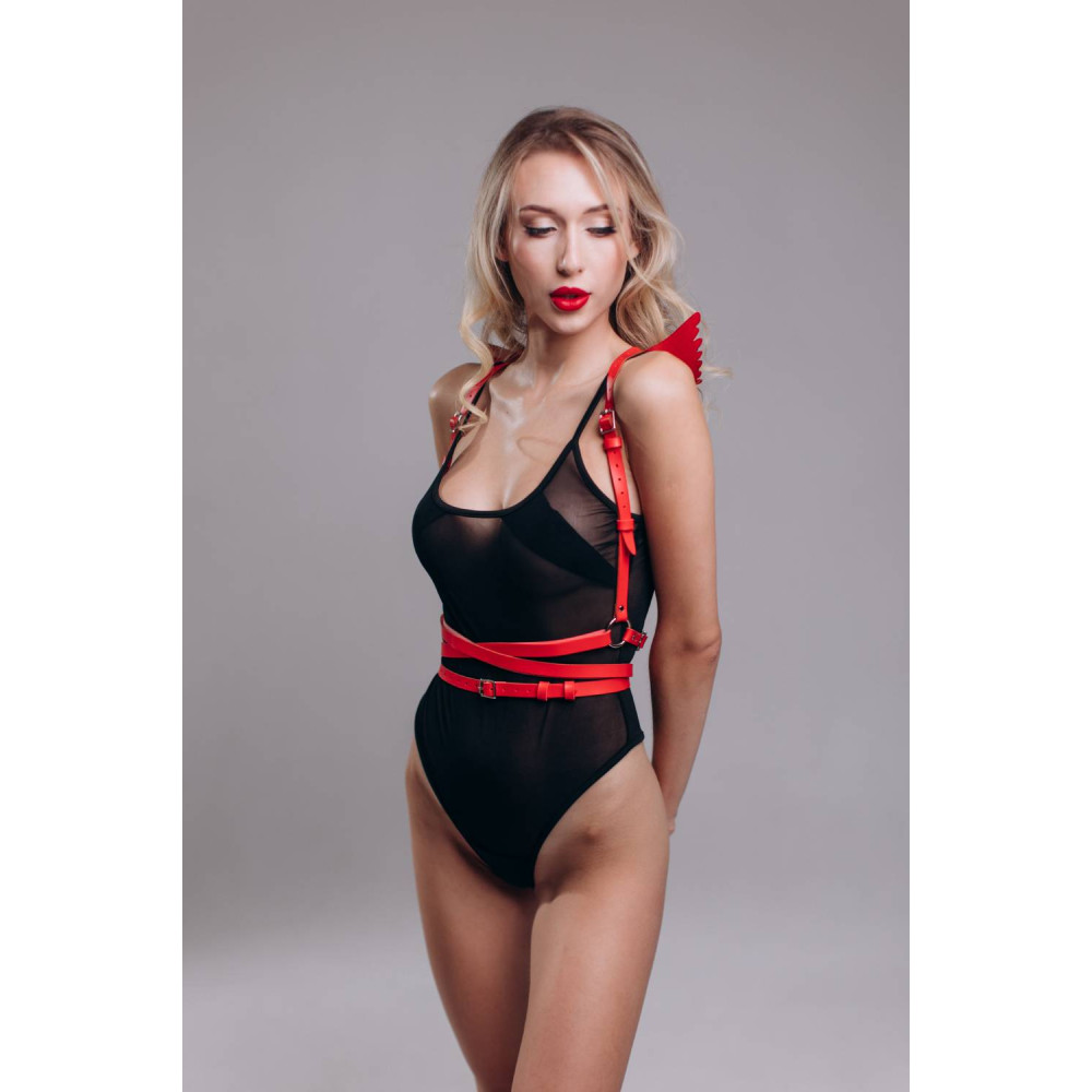 Портупея з крилами One Size Black Angel 3 Candy Hero, екошкіра, червона, фото №0 — секс шоп Україна, NO TABOO