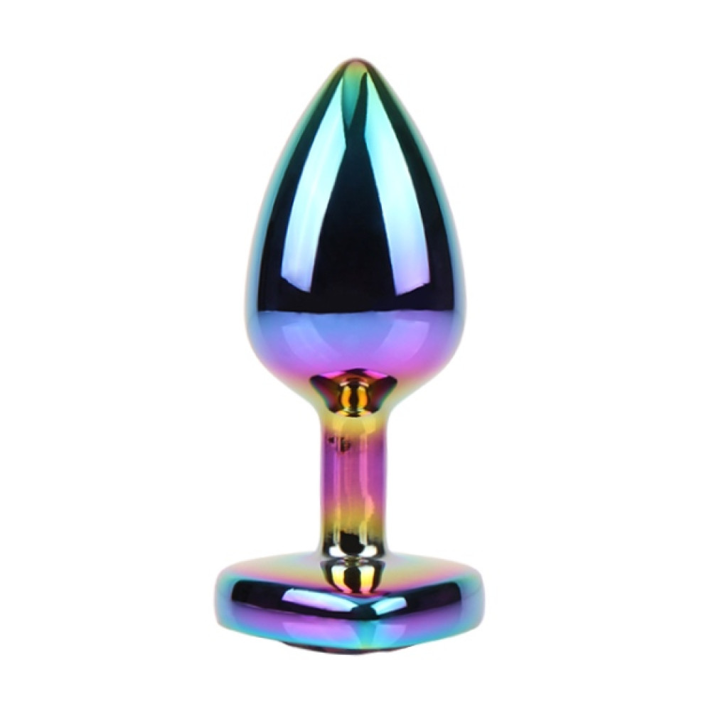 Анальная пробка с кристаллом в форме сердца S Rainbow Gem Chisa, металлическая, разноцветная, 7 х 2.7 см фото №3 — секс игрушки: Украина, NO TABOO