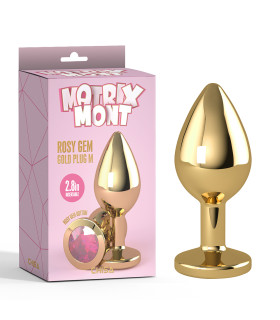 Анальная пробка M с кристаллом Rosy Gem Chisa, металлическая, золотая, 8.2 х 3.3 см - No Taboo