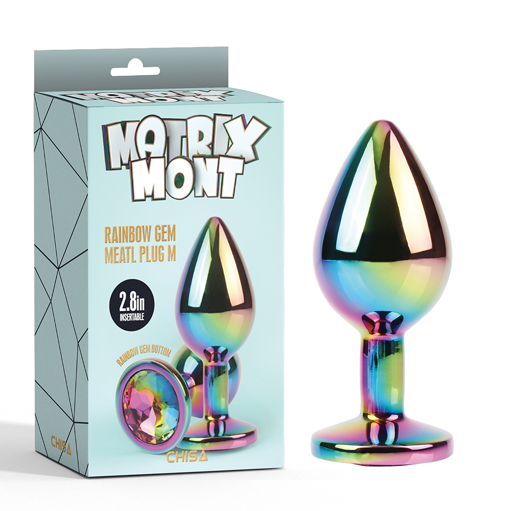 Анальная пробка M с кристаллом Rainbow Gem Chisa, металлическая, разноцветная, 8.2 х 3.3 см фото №0 — секс игрушки: Украина, NO TABOO