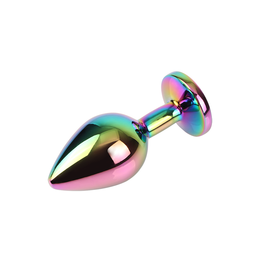 Анальная пробка M с кристаллом Rainbow Gem Chisa, металлическая, разноцветная, 8.2 х 3.3 см фото №4 — секс игрушки: Украина, NO TABOO