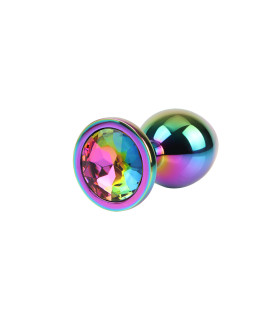 Анальная пробка M с кристаллом Rainbow Gem Chisa, металлическая, разноцветная, 8.2 х 3.3 см - No Taboo