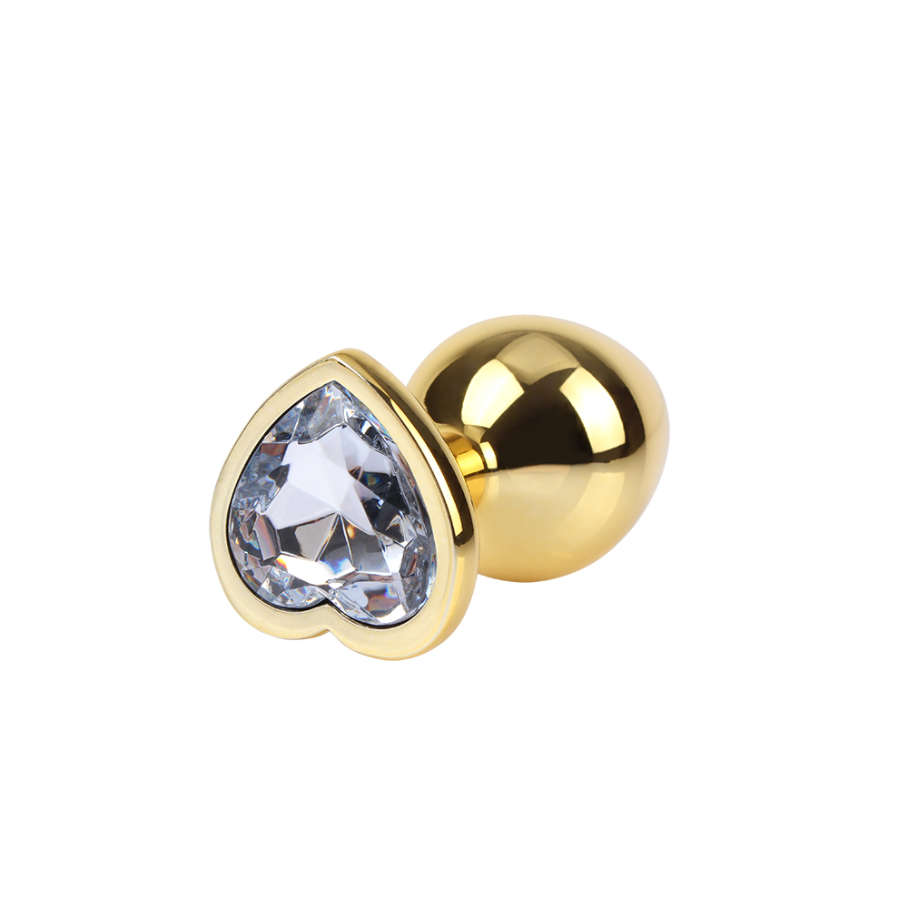 Анальная пробка M с кристаллом в форме сердца Clear Heart Gem Chisa, металлическая, золотая, 8.2 х 3.3 см фото №2 — секс игрушки: Украина, NO TABOO