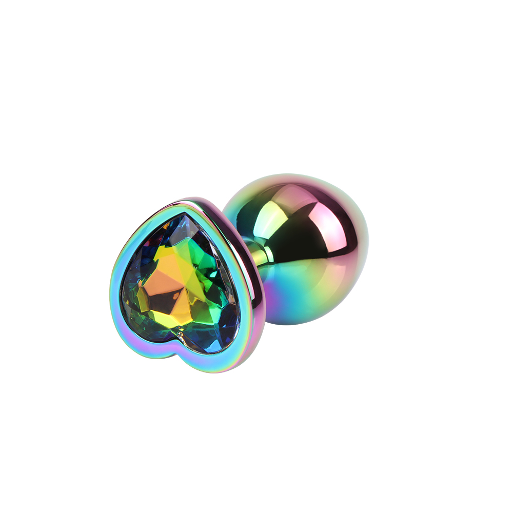 Анальная пробка M с кристаллом в форме сердца Rainbow Heart Gem Chisa, металлическая, разноцветная, 8.2 х 3.3 см фото №2 — секс игрушки: Украина, NO TABOO
