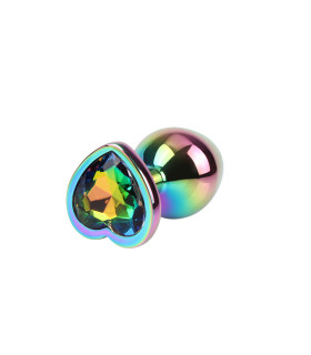 Анальная пробка M с кристаллом в форме сердца Rainbow Heart Gem Chisa, металлическая, разноцветная, 8.2 х 3.3 см - No Taboo