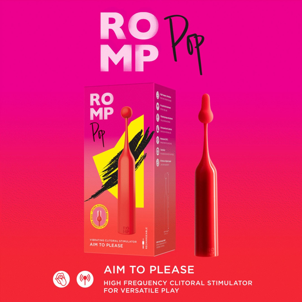Вибратор для клитора с двумя насадками Romp Pop, красный, 14.3 х 2.4 см фото №10 — секс игрушки: Украина, NO TABOO