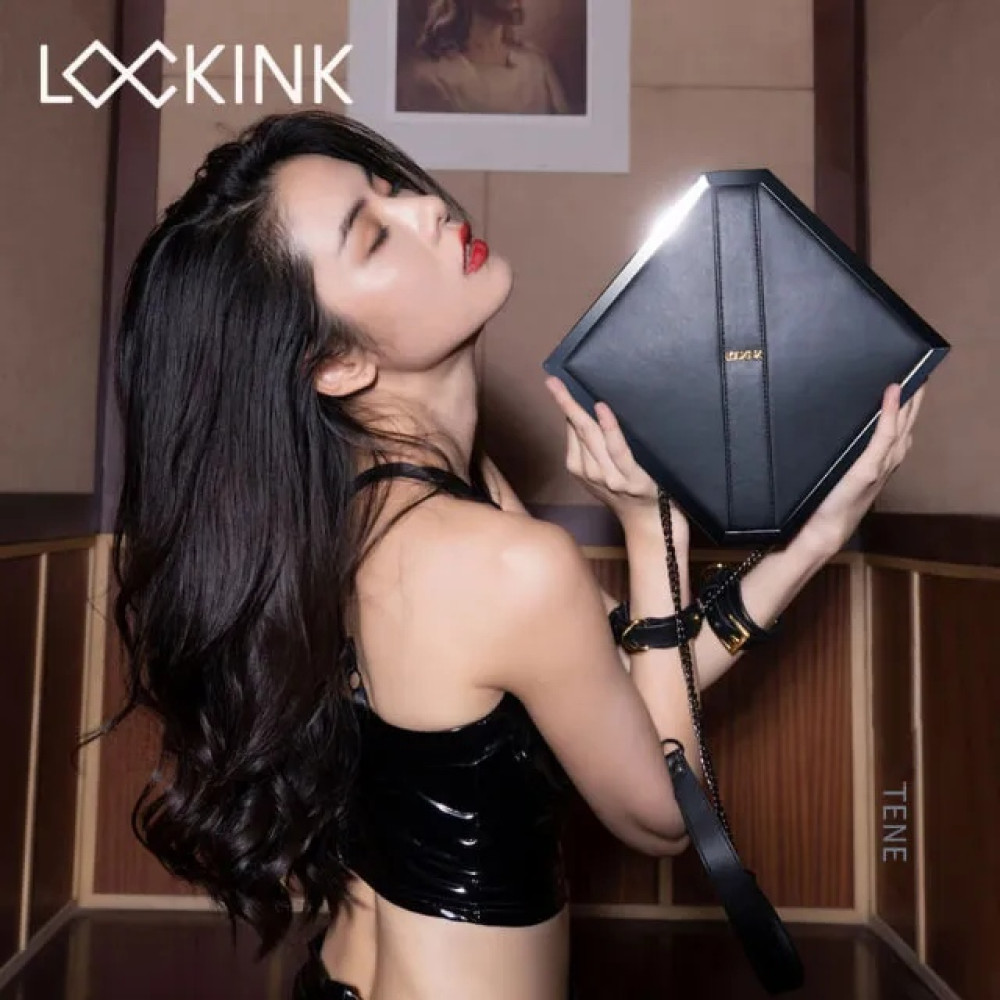 Бондажный набор в сумке Mysterious Square Kink Lockink, кожаная, черная, 4 предмета, фото №3 — секс шоп Украина, NO TABOO