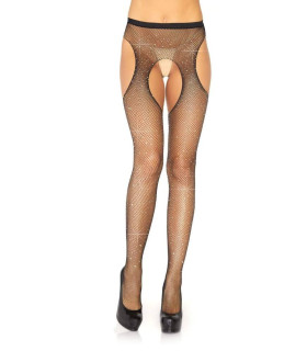 Колготы сексуальные с интимным вырезом и стразами One Size Casey Leg Avenue, черные - No Taboo