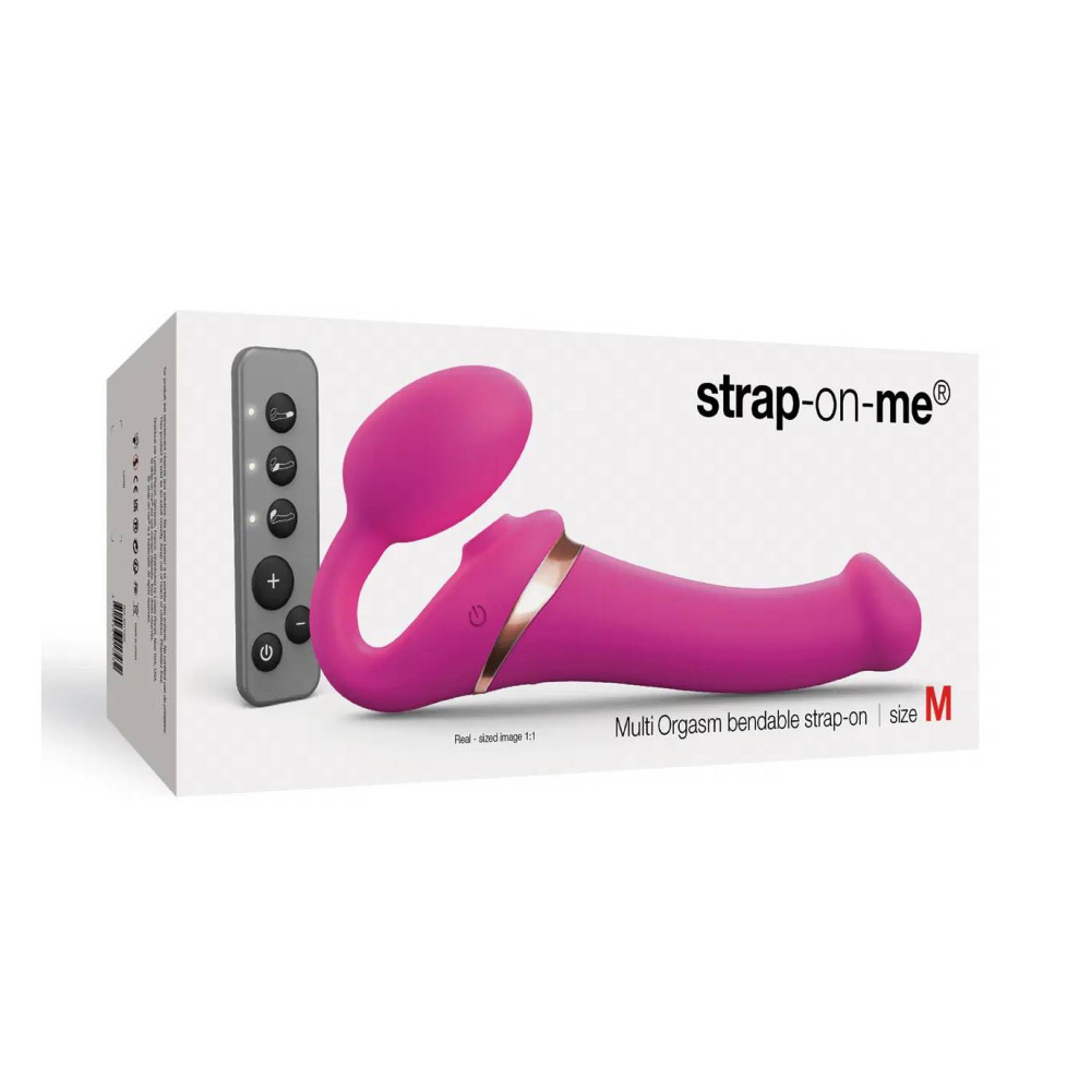 Безремневой страпон M с вибрацией и вакуумной стимуляцией Strap-On-Me, с дистанционным пультом, розовый, 15.2 х 3.8 см фото №2 — секс игрушки: Украина, NO TABOO