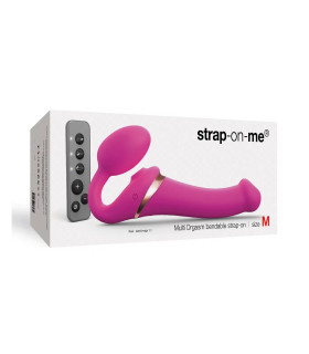 Безремневой страпон M с вибрацией и вакуумной стимуляцией Strap-On-Me, с дистанционным пультом, розовый, 15.2 х 3.8 см - No Taboo