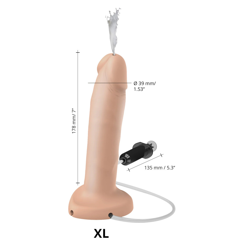 Фаллоимитатор реалистичный с эякуляцией XL Strap-On-Me, силиконовый, бежевый, 17.8 х 3.9 см фото №5 — секс игрушки: Украина, NO TABOO