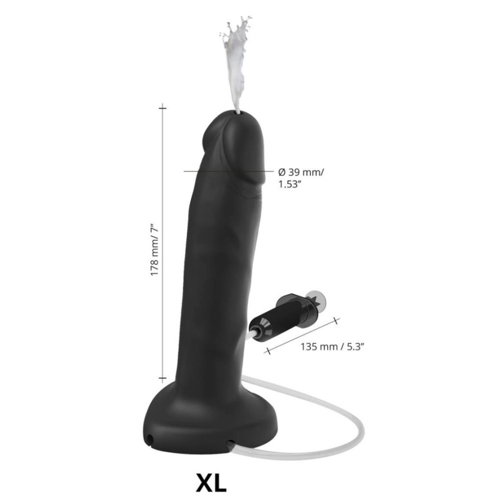 Фаллоимитатор реалистичный с эякуляцией XL Strap-On-Me, силиконовый, черный, 17.8 х 3.9 см фото №5 — секс игрушки: Украина, NO TABOO