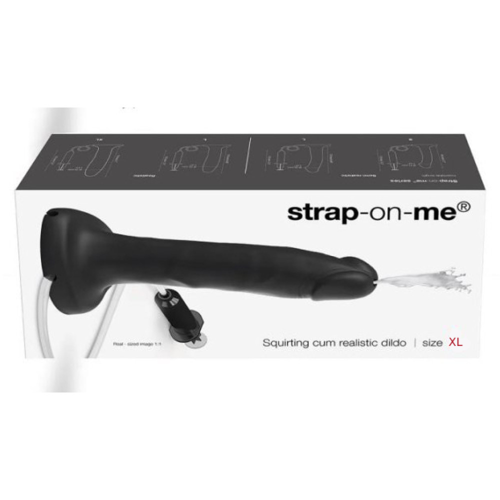 Фаллоимитатор реалистичный с эякуляцией XL Strap-On-Me, силиконовый, черный, 17.8 х 3.9 см фото №2 — секс игрушки: Украина, NO TABOO