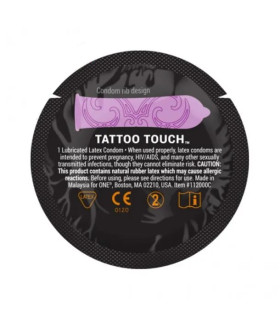 Презерватив с рельефными узорами тату One Tattoo Touch, фиолетовый, 1 шт. - No Taboo