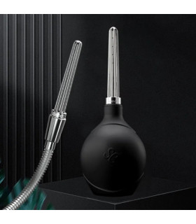 Анальный душ с рельефной насадкой Stream Enema Bulb Sevanda, металл, черно-серебристый, 295 мл - No Taboo