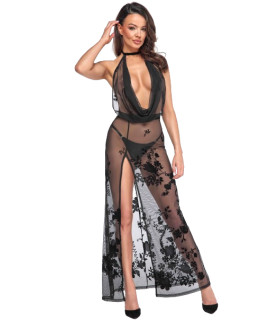 Платье сексуальное длинное L Divinity F312 Noir Handmade, с глубоким декольте, черное - No Taboo