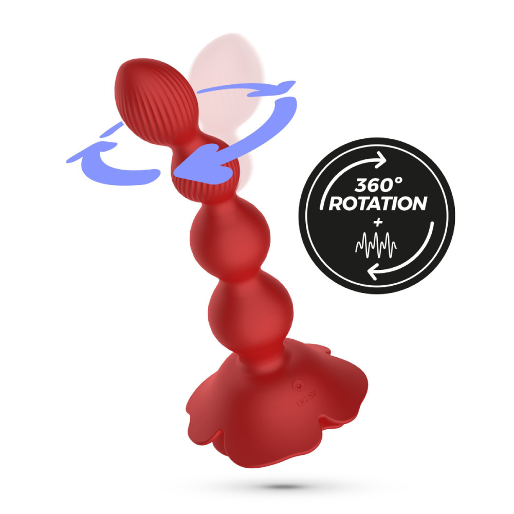 Анальная елочка роза с вибрацией и ротацией Rosaline Crushious, с пультом, силиконовая, красная, 19 х 3.5 см фото №9 — секс игрушки: Украина, NO TABOO