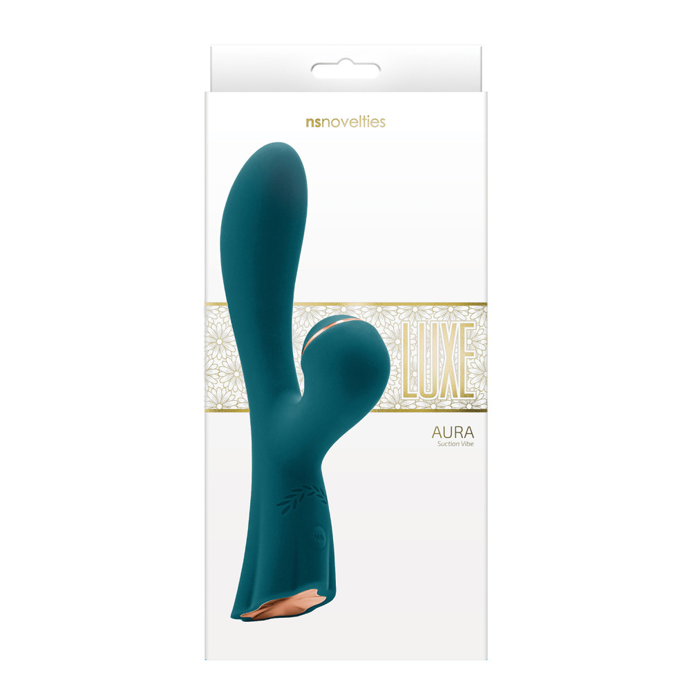 Вибратор-кролик с вакуумной стимуляцией Luxe Aura NS Novelties, силиконовый, зеленый, 19.5 х 3.8 см фото №2 — секс игрушки: Украина, NO TABOO