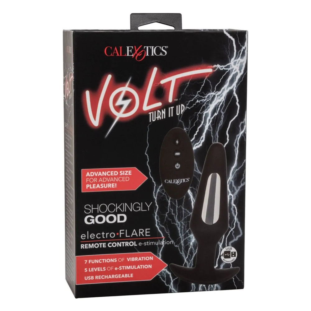 Анальная пробка с вибрацией и электростимуляцией Volt Electro-Flare California Exotics, с пультом, силиконовая, черная, 14.5 х 3.7 см фото №2 — секс игрушки: Украина, NO TABOO