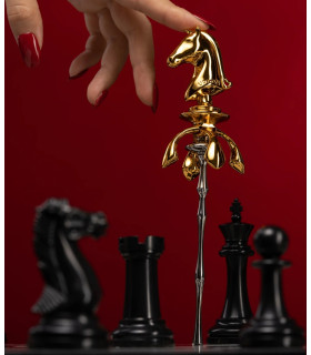 Уретральний катетер у вигляді шахової фігури Knight The Chess UPKO The Chess Collection з двома насадками, метал, срібно-золотий - No Taboo