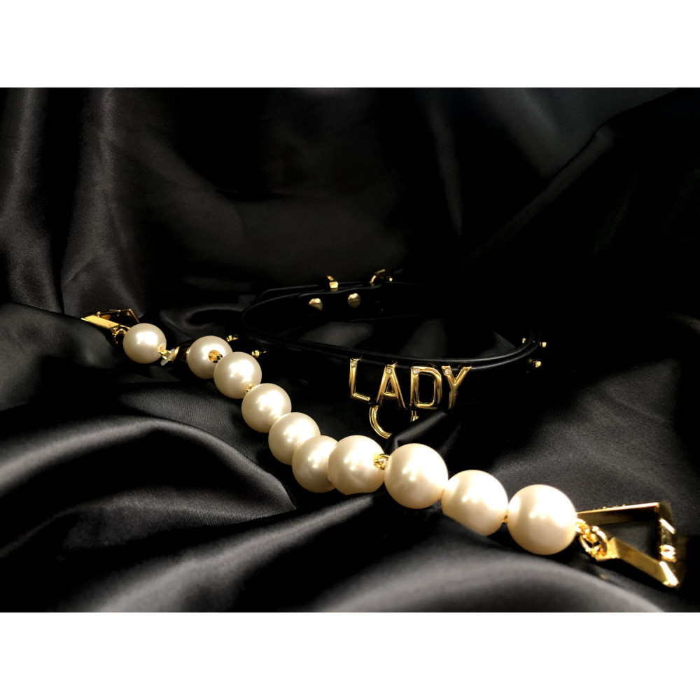 Чокер M с надписью Lady от UPKO, из кожи, черный с золотой фурнитурой, фото №6 — секс шоп Украина, NO TABOO