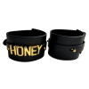 Наручники с надписью Honey от UPKO, из натуральной кожи, черные с золотой фурнитурой, фото №4 — секс шоп Украина, NO TABOO