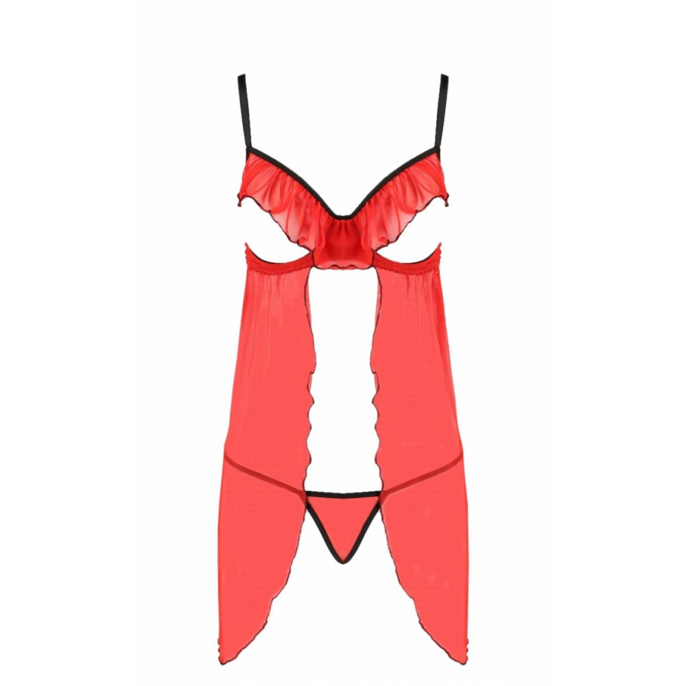 Пеньюар сексуальный с открытой грудью S/M Cherry Passion, со стрингами, красный, фото №3 — секс шоп Украина, NO TABOO