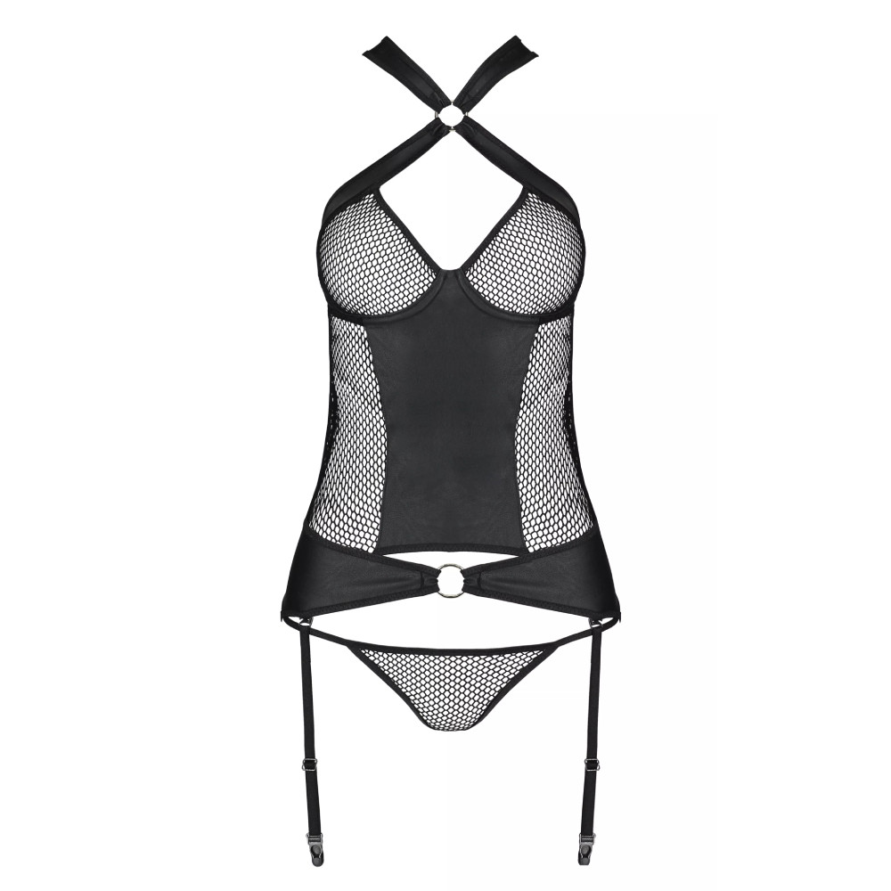 Корсет сексуальный сетчатый S/M Amanda Passion, со стрингами, черный, фото №3 — секс шоп Украина, NO TABOO