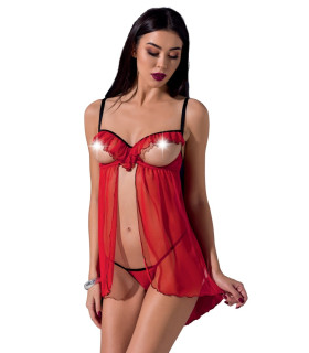 Пеньюар сексуальный с открытой грудью S/M Cherry Passion, со стрингами, красный - No Taboo
