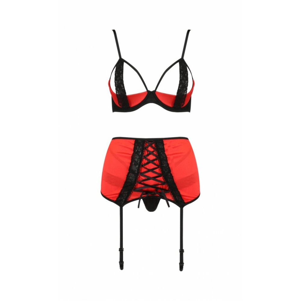 Комплект белья сексуальный S/M Femmina Passion, 3 предмета, черно-красный, фото №3 — секс шоп Украина, NO TABOO