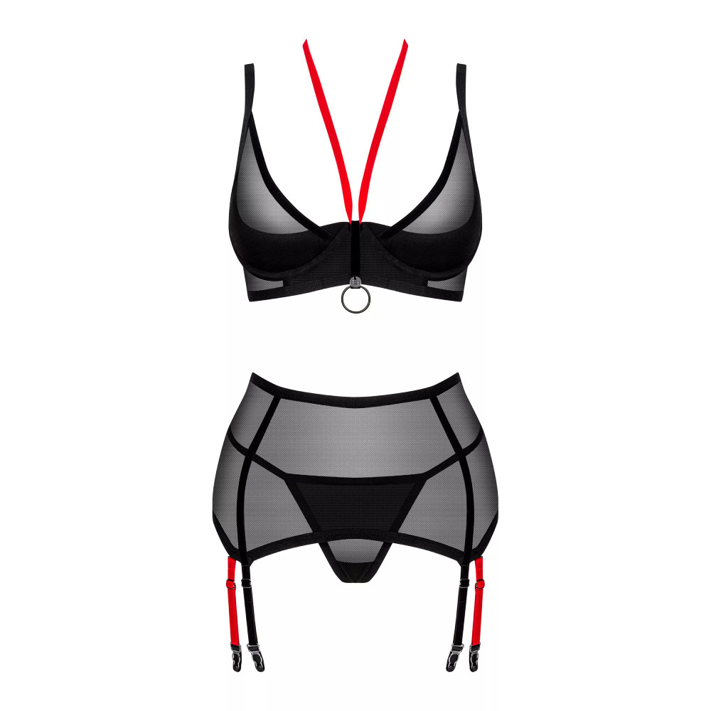 Комплект сексуальный полупрозрачный XS/S Glandez Obsessive, 3 предмета, черный, фото №3 — секс шоп Украина, NO TABOO
