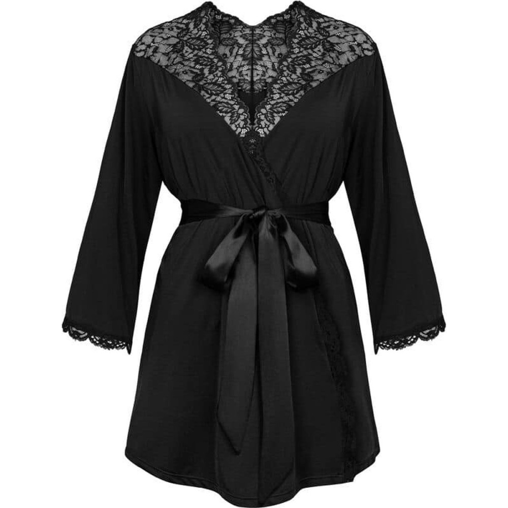 Халат эротичный XS/S Bellastia Obsessive, черный, фото №3 — секс шоп Украина, NO TABOO