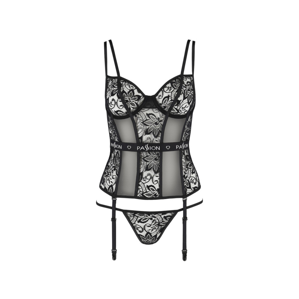 Корсет сексуальный кружевной S/M Leticia Passion, со стрингами, черный, фото №3 — секс шоп Украина, NO TABOO