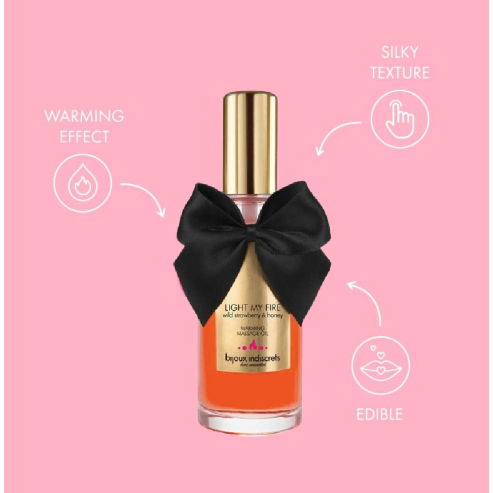 Согревающий массажный гель для поцелуев Light My Fire от Bijoux Indiscrets, с ароматом и вкусом земляники и меда, на водной основе, 100 мл, фото №6 — секс шоп Украина, NO TABOO