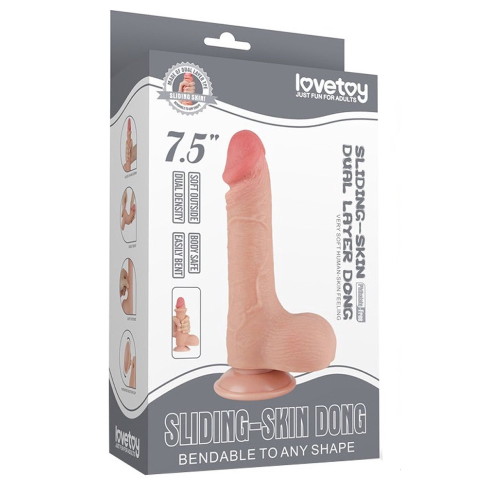 Фаллоимитатор реалистичный с двойной плотностью Sliding-Skin Lovetoy, на присоске, бежевый, 19.5 х 3.6 см фото №2 — секс игрушки: Украина, NO TABOO
