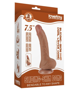 Фаллоимитатор реалистичный с двойной плотностью Sliding-Skin Lovetoy, на присоске, коричневый, 19.5 х 3.6 см - No Taboo
