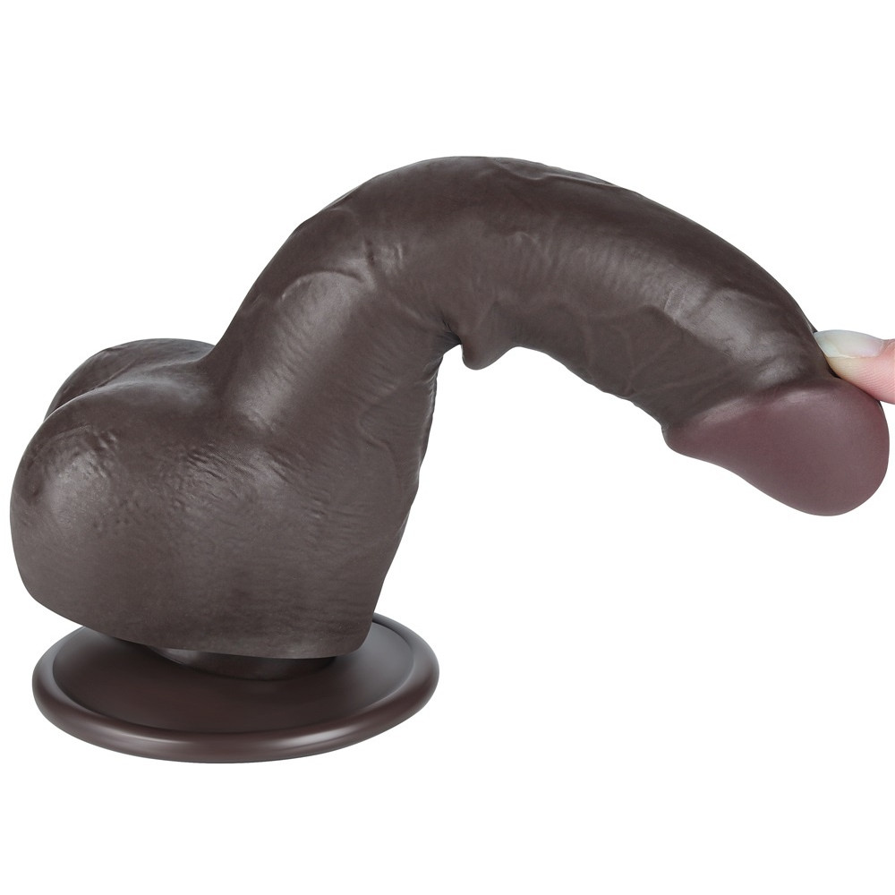 Фаллоимитатор реалистичный с двойной плотностью Sliding-Skin Lovetoy, на присоске, коричневый, 19.5 х 3.6 см фото №3 — секс игрушки: Украина, NO TABOO
