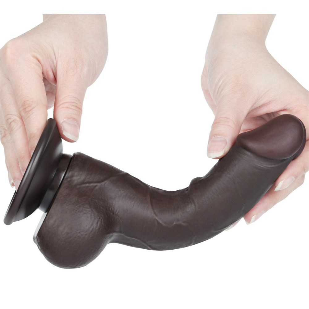 Фаллоимитатор реалистичный с двойной плотностью Sliding-Skin Lovetoy, на присоске, коричневый, 19.5 х 3.6 см фото №4 — секс игрушки: Украина, NO TABOO
