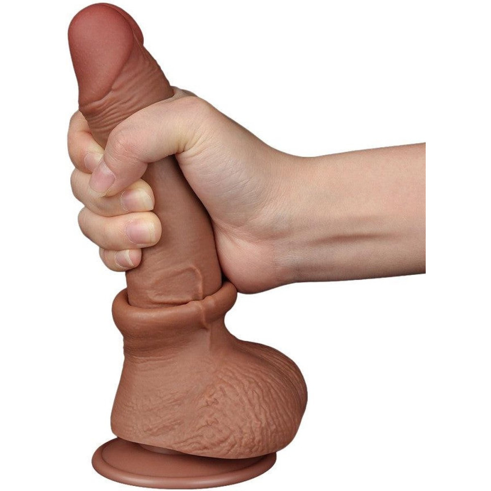 Фаллоимитатор реалистичный с двойной плотностью Sliding-Skin Lovetoy, на присоске, коричневый, 19.5 х 3.6 см фото №6 — секс игрушки: Украина, NO TABOO