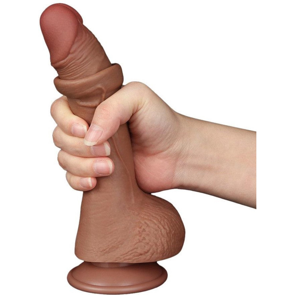 Фаллоимитатор реалистичный с двойной плотностью Sliding-Skin Lovetoy, на присоске, коричневый, 19.5 х 3.6 см фото №7 — секс игрушки: Украина, NO TABOO