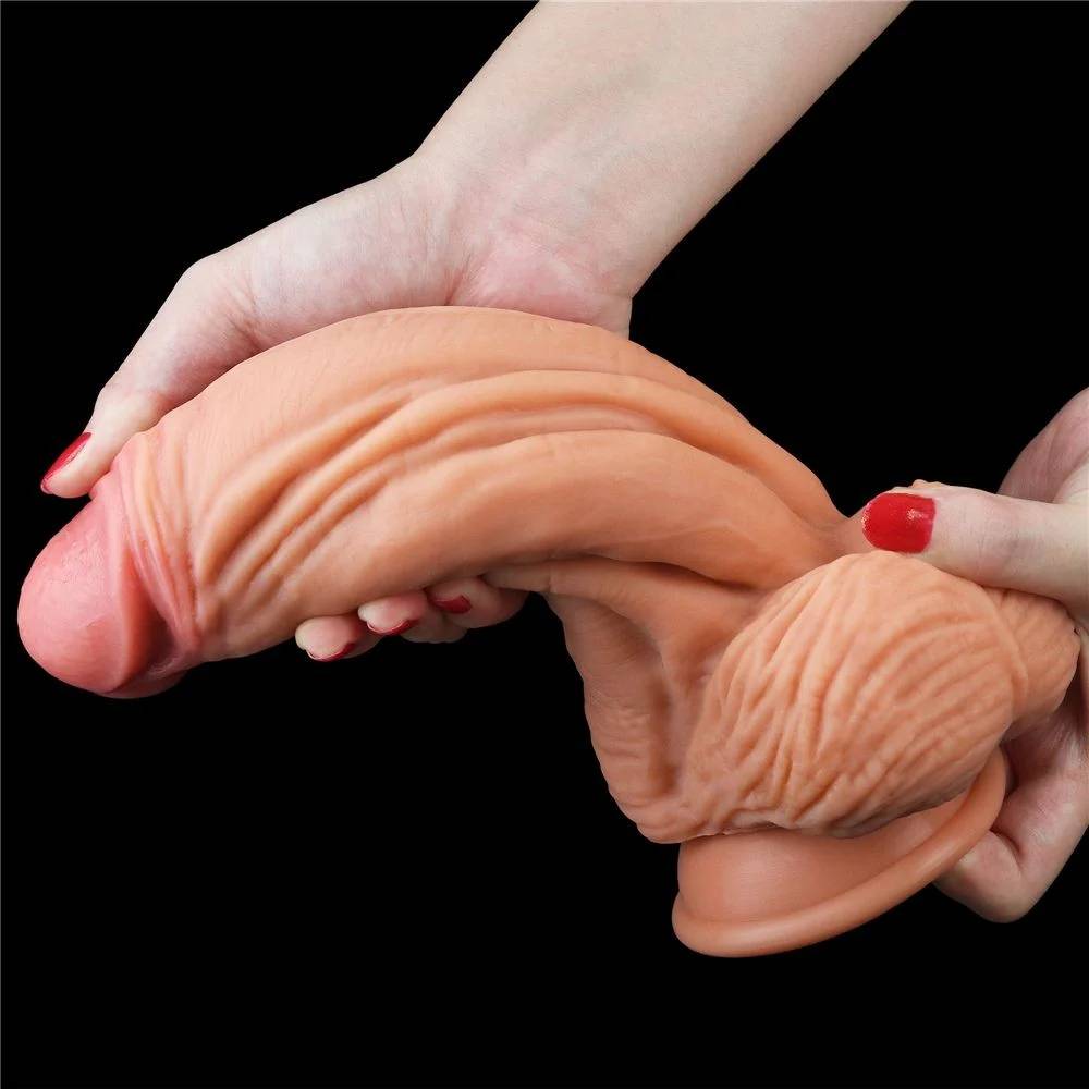 Фаллоимитатор реалистичный гигантский на присоске Lovetoy, силиконовый, бежевый, 25.5 х 6.7 см фото №6 — секс игрушки: Украина, NO TABOO