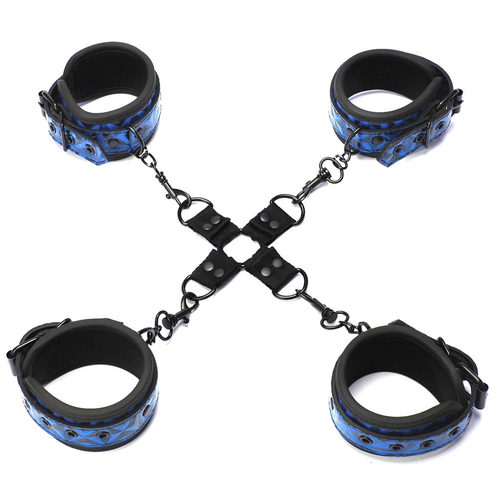 Крестовина с фиксаторами для рук и ног Whipsmart Deluxe Hogtie, синий, фото №0 — секс шоп Украина, NO TABOO
