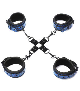 Крестовина с фиксаторами для рук и ног Whipsmart Deluxe Hogtie, синий - No Taboo