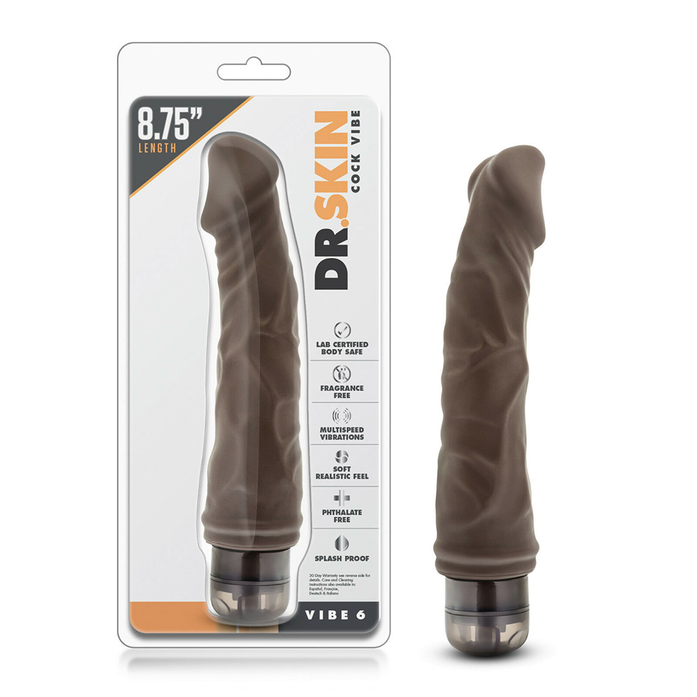 Вибратор реалистичный Dr. Skin, коричневый, 20.3 х 2.5 см фото №2 — секс игрушки: Украина, NO TABOO
