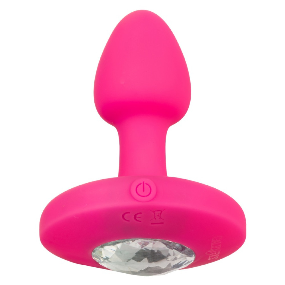 Анальная пробка с вибрацией CalExotics Cheeky Gems, с кристаллом, розовая, 5 х 2.5 см фото №3 — секс игрушки: Украина, NO TABOO