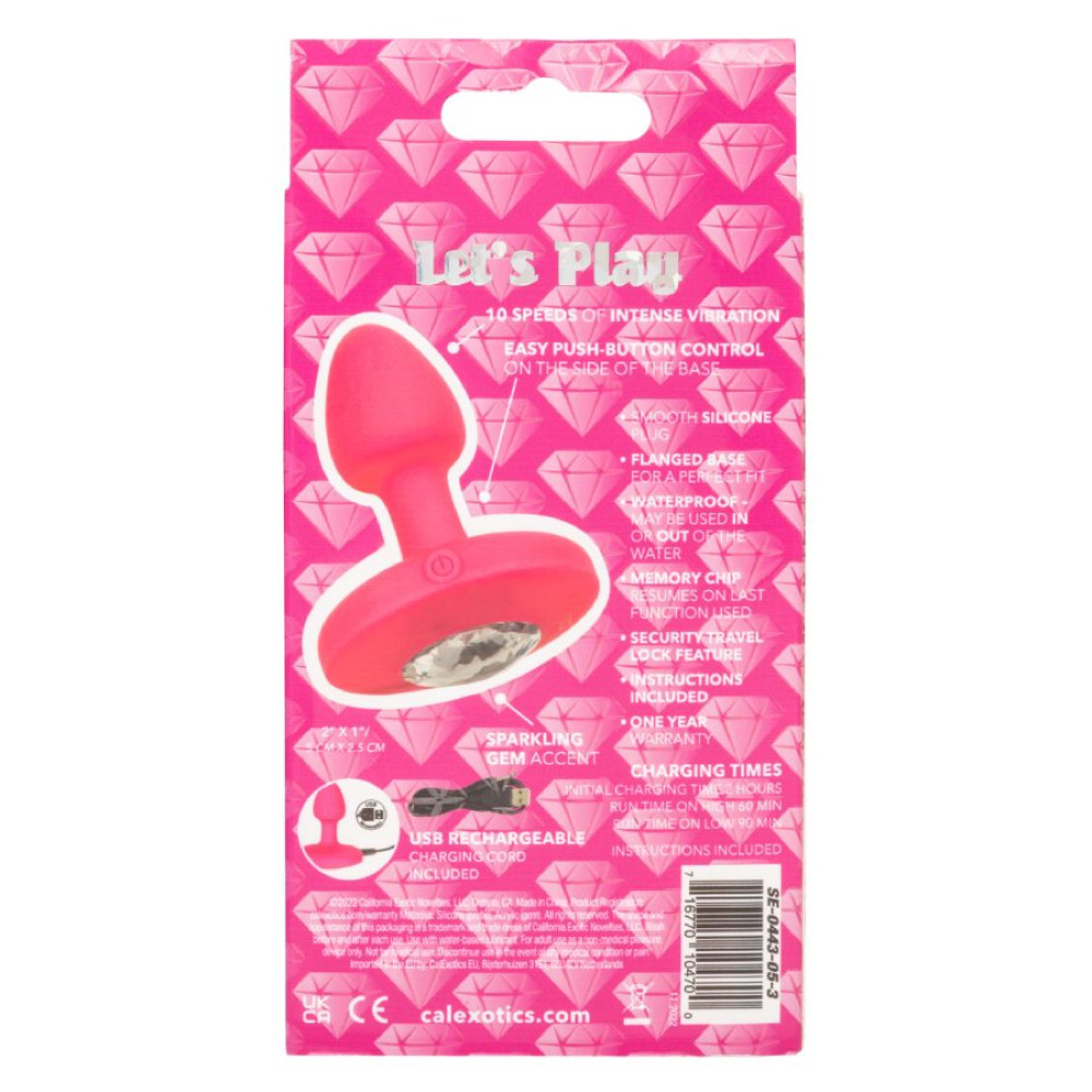 Анальная пробка с вибрацией CalExotics Cheeky Gems, с кристаллом, розовая, 5 х 2.5 см фото №5 — секс игрушки: Украина, NO TABOO