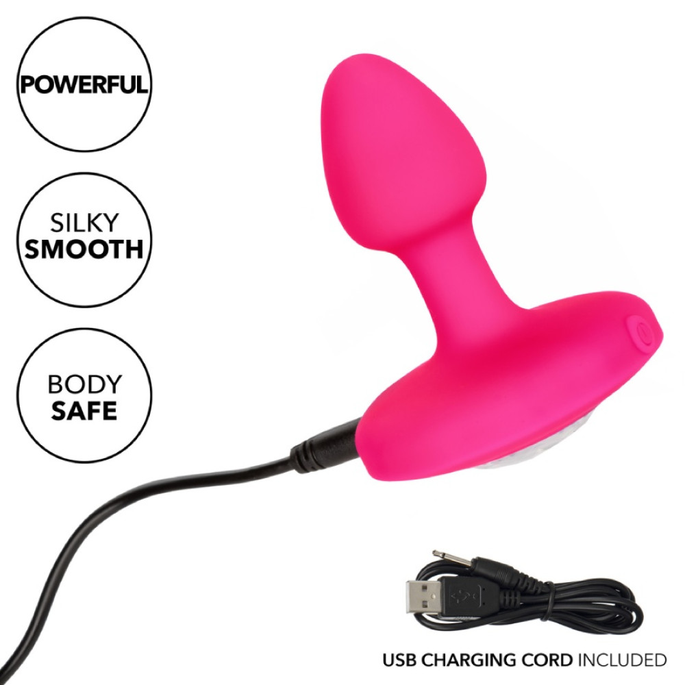 Анальная пробка с вибрацией CalExotics Cheeky Gems, с кристаллом, розовая, 5 х 2.5 см фото №8 — секс игрушки: Украина, NO TABOO