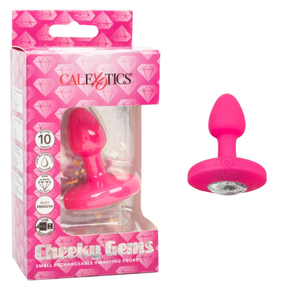 Анальная пробка с вибрацией CalExotics Cheeky Gems, с кристаллом, розовая, 5 х 2.5 см фото №0 — секс игрушки: Украина, NO TABOO
