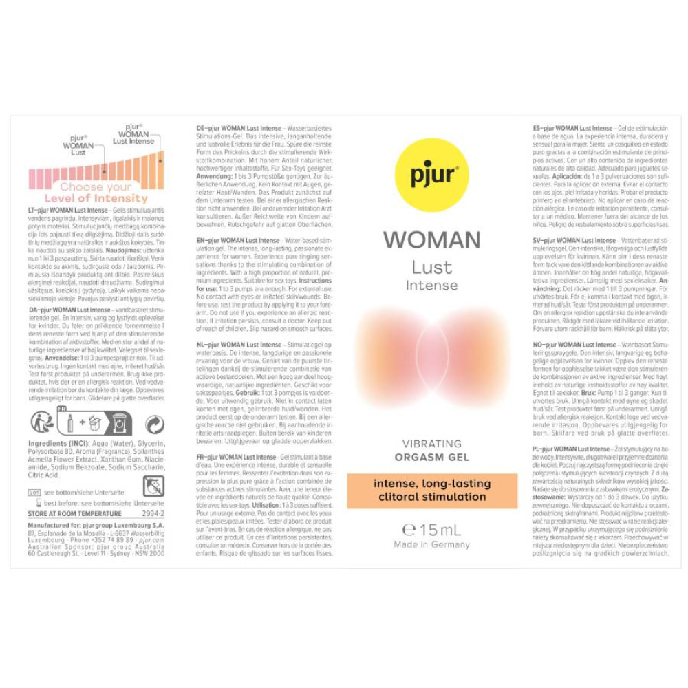 Гель для стимуляции клитора Pjur Woman Lust Intense на водной основе, 15 мл, фото №4 — секс шоп Украина, NO TABOO