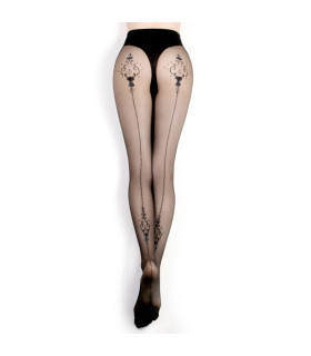 Колготы с орнаментом на задней части Ballerina's Secret 410 с люрексом, черные, S-M - No Taboo